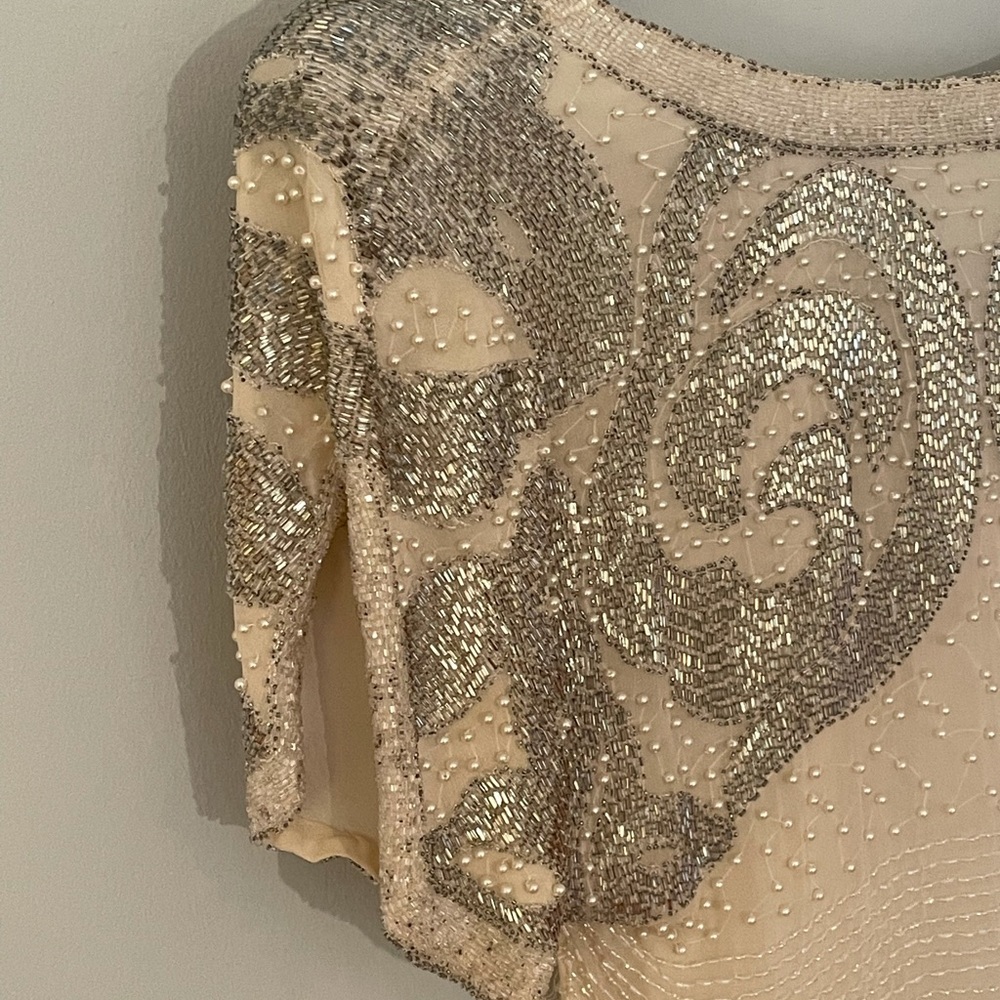 VINTAGE - OLEG CASSINI SILK BEADED DRESS - Picture 4 of 15